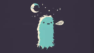 一隻模糊的藍色生物在沉睡的月亮和星星下打招呼。 — 彩虹小馬 壁紙