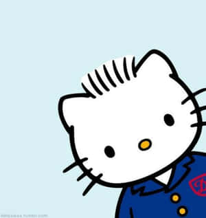 Hello Kitty 卡通角色，身穿藍色外套，配有黃色鈕扣。 — Galaxy Z Flip7 FE 壁紙