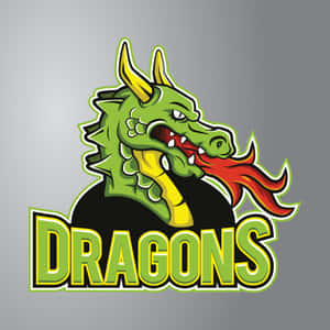 綠色龍吉祥物帶火焰在「DRAGONS」文字上方噴火。