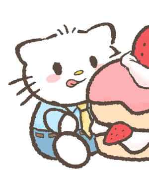 穿著工裝褲的Hello Kitty抱著一個士多啤梨雪糕筒。 — 小米Mix Flip 2 壁紙