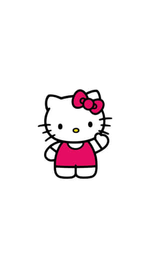 Hello Kitty 卡通角色戴著粉紅色蝴蝶結和穿著衣服揮手。 — 萌 壁紙