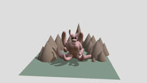 粉紅色3D袋鼠坐在棕色山脈前的綠色地面上。 — 漩渦鳴人 GIF 壁紙