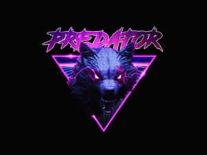 三角形內帶有發光眼睛的霓虹紫色狼頭，文字為「predator」。