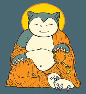 卡比獸穿著橙色長袍冥想，頭後有黃色光環。