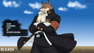 擬人化狐狸船長穿著黑色制服，自信咁企喺藍天前面。
