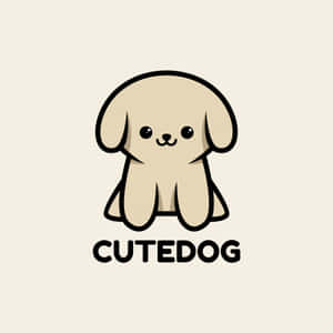 一隻簡單卡通小狗，有大眼睛和垂耳，標有 'CUTEDOG'。