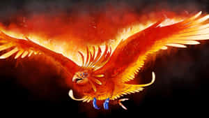 一隻神話中的鳳凰，擁有火焰般的橙色翅膀，在火焰中翱翔。 — 鳳凰 壁紙