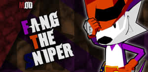 卡通狐狸角色手持狙擊步槍，並帶有粗體文字 Fang the Sniper。 — 狙擊手 壁紙