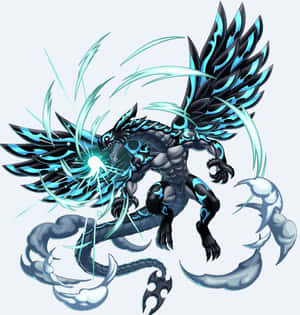 黑藍色動漫龍，發光翅膀，釋放電能。 — 龍 壁紙