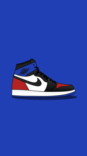 一雙紅黑藍色的Jordan 1運動鞋，放在純藍色背景上。 — Jordan 標誌 GIF 壁紙
