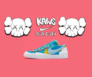粉紅色背景上帶有骷髏標誌的KAWS x Nike x Sacai運動鞋 — 運動鞋 壁紙