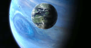 太空中的兩顆行星，一顆藍色氣體巨星和一顆地球-like行星 — 行星 壁紙