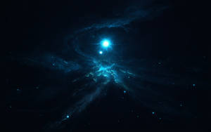 一顆明亮的藍色恆星在深空中透過發光的宇宙雲層閃耀。 — 太空 壁紙