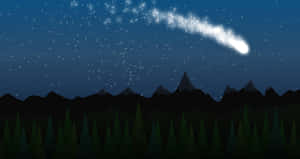 彗星在繁星點點的夜空中劃過，下方是山脈和松樹。 — 月色夜空 壁紙