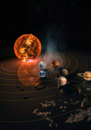 太陽系中行星圍繞著太空中熾熱的太陽運行。 — 行星 壁紙