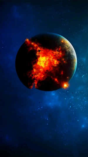 一顆行星在星際深空中燃燒爆炸。 — 夜空 壁紙