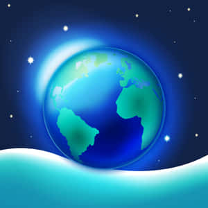 發光的藍色地球在星光燦爛的夜空下漂浮在波浪之上。 — iPad 第10代 壁紙