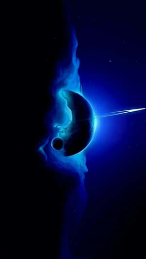深空中一顆帶有月亮和彗星的藍色行星。 — 月色夜空 壁紙