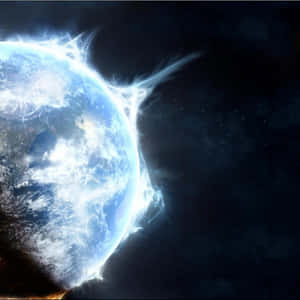 一顆發光的藍色行星，在太空中帶有極光，被星星環繞 — iPad Air 11 壁紙
