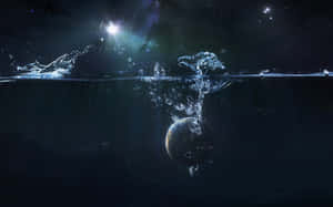 行星在星空下浸沒在水中，帶有光線和氣泡。 — 水下 壁紙
