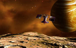 衛星環繞岩石行星運行，背景中有一顆巨大的氣體行星。 — 行星 壁紙