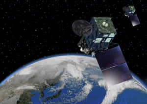 兩顆衛星繞地球運行，背景有星星。
