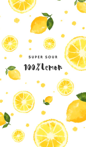 水彩檸檬和切片，帶有文字 super sour 100% lemon，白色背景