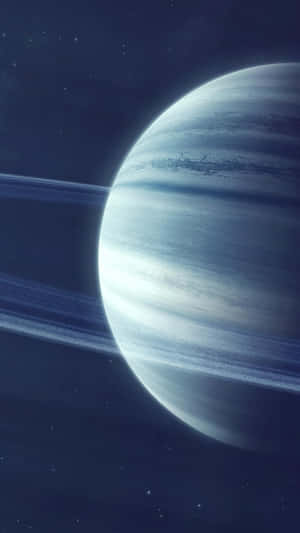 一顆帶有環的藍色行星，漂浮在星空場景中。 — Astroworld GIF 壁紙