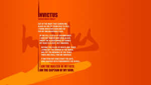 橙色背景，以粗體文字呈現威廉·歐內斯特·亨利的詩作《Invictus》。