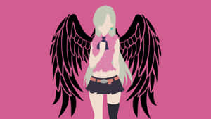 動漫女孩，黑色翅膀，粉色服裝，粉色背景 — 伊莉莎白·里昂尼斯 GIF 壁紙
