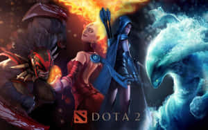 在黑暗奇幻戰鬥場景中揮舞火與冰魔法的 Dota 2 英雄。 — 遊戲 壁紙
