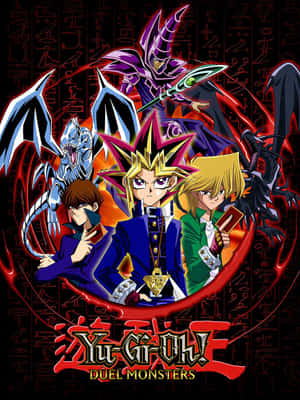 Yu-Gi-Oh! 決鬥者與怪獸卡和召喚的怪獸，以動畫風格呈現。 — Kindle 壁紙