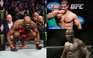 三位UFC拳手在綜合格鬥賽事期間於八角籠內擺出戰鬥姿勢。 — 拳擊 壁紙