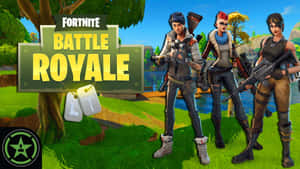 三個 Fortnite 角色在草地戶外環境中手持武器。 — 要塞英雄 大逃殺 壁紙