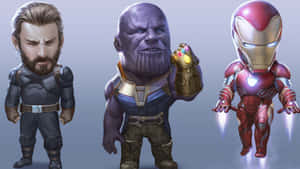 鐵甲奇俠、Thanos 和美國隊長的 Q 版版本一起。 — 超級英雄 壁紙