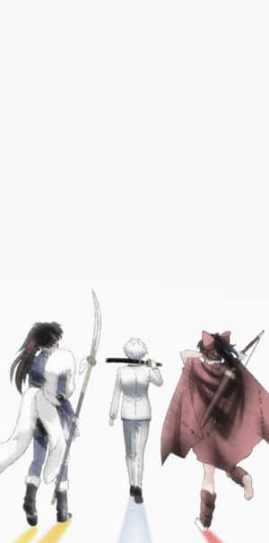 三個動漫戰士背著劍走開。 — 動漫打鬥 壁紙