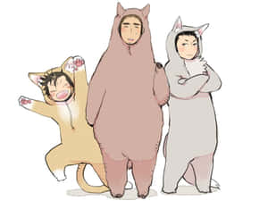 三個穿著貓咪服裝的人擺出俏皮的表情。 — 排球 壁紙