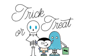 三個友善的萬聖節角色：骷髏、吸血鬼和鬼魂，附有trick or treat文字。 — 萬聖節恐怖 壁紙