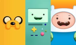 Finn、Jake 和 BMO 以色彩繽紛的卡通風格微笑 — 可愛秋天gif 壁紙