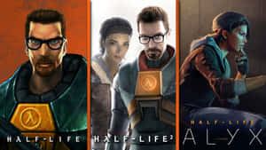 Half-Life遊戲角色以數位藝術風格呈現，背景為橙色和柔和色調。 — 半衰期 壁紙