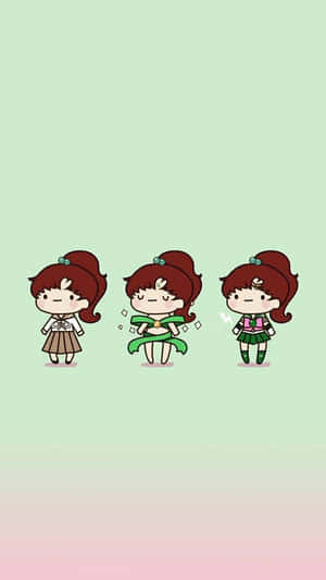 三個穿著校服的Q版動畫女孩在漸變背景上閃閃發光地變身。 — 美少女戰士 壁紙