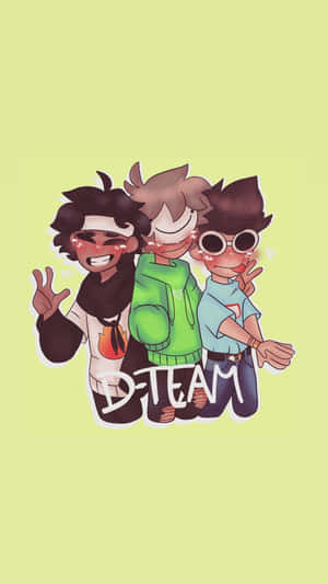 三個微笑的動漫角色擺出和平手勢和 'D-TEAM' 文字。 — 型格 Minecraft 壁紙