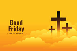 金色雲層上的三個十字架與Good Friday Blessings祝福文字。 — MacBook Pro 壁紙