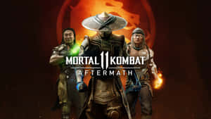 三名Mortal Kombat戰士站在一個火焰龍徽章前。 — 武士Champloo 壁紙