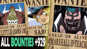 三張《One Piece》角色的動畫懸賞海報，帶有骷髏圖案和粗體文字。 — 火影忍者海報 壁紙