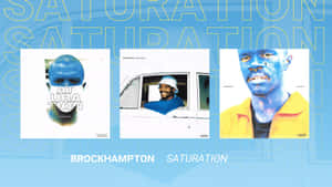 Brockhampton 的《Saturation》專輯藝術， featuring 藍皮膚肖像和汽車場景。
