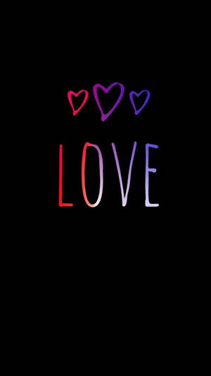 發光漸變文字 LOVE，上方有三顆心，背景為黑色。