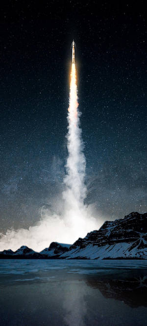 火箭發射到繁星點點的夜空，越過積雪的山脈和冰凍的湖泊。