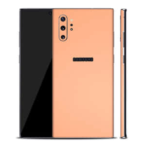 Samsung手機，蜜桃色背面和黑色正面，從三個角度展示。