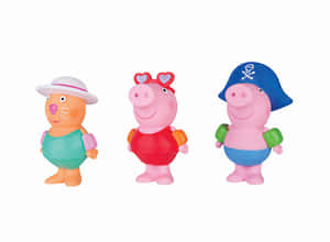 三款Peppa Pig沐浴玩具，穿著泳裝和帽子。 — 糖果 GIF 壁紙